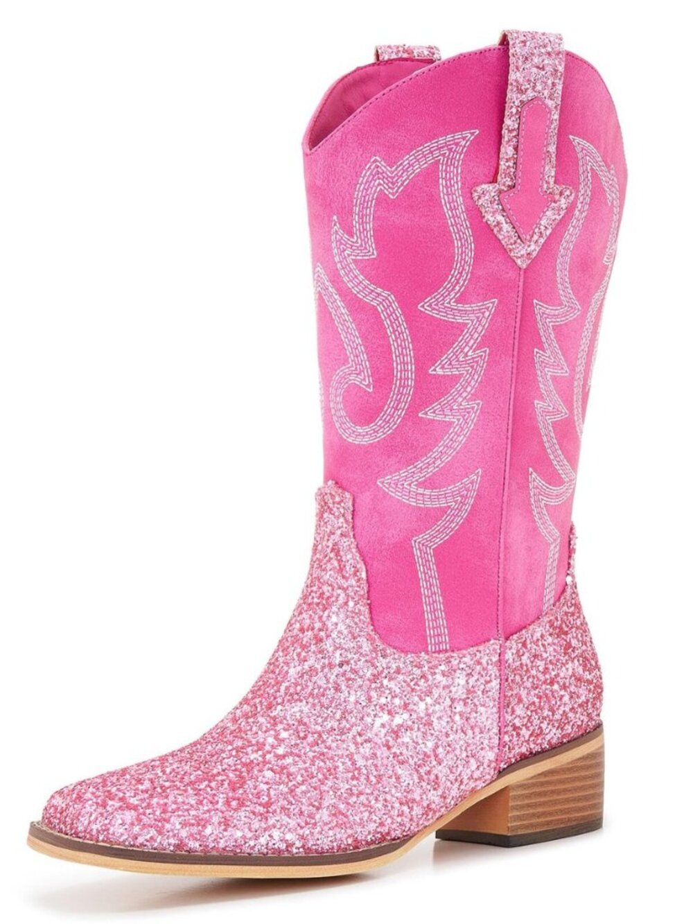 Sparkly Cowgirl Boots for Women Glitter Square Toe Mid Calf Boots